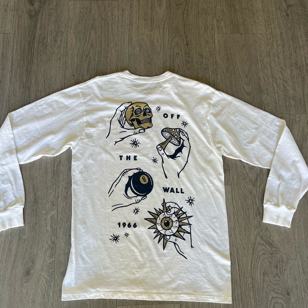 Mens VANS long sleeved T Shirt White Test Your Luck Long Sleeve Tee shirt sz med